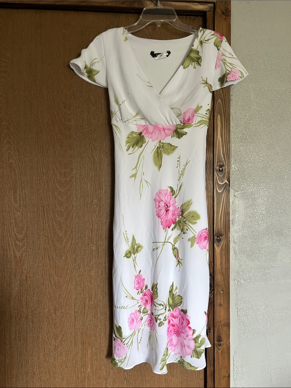 Mariposa White Midi Dress with Pink Floral Print